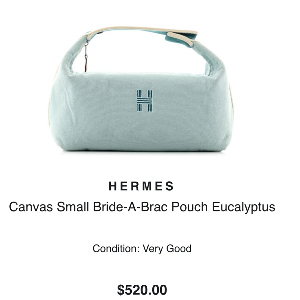 HERMES Canvas Small Bride-A-Brac Pouch Eucalyptus